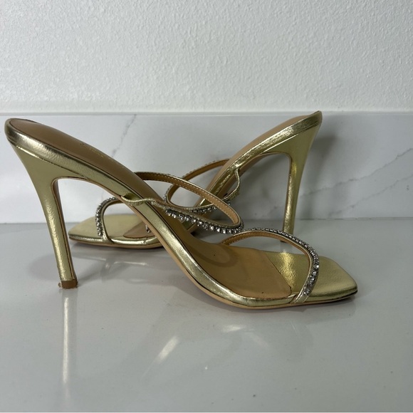 Tony Bianco Metallic Sandal Nappa Leather Gold Rhinestone Square Toe Sz 7.5 - Picture 8 of 15